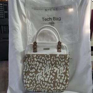 Miche White and Tan Faux Leather Tech Bag